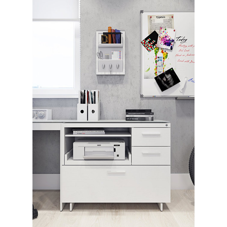 Satin White and Grey 3-Drawer Lockable Mobile Pedestal