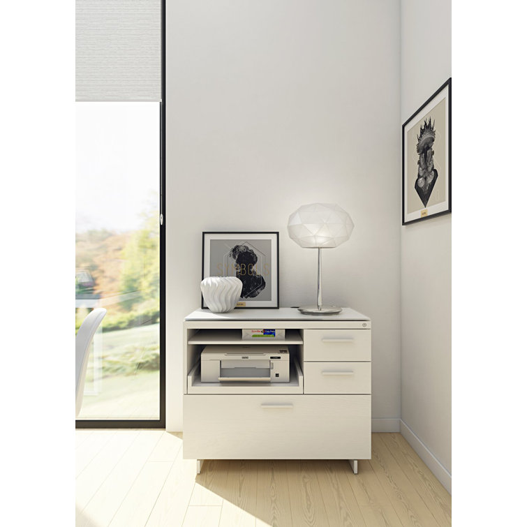 Satin White and Grey 3-Drawer Lockable Mobile Pedestal