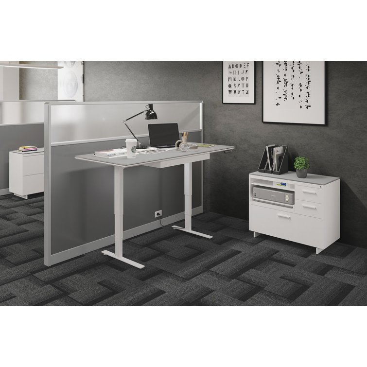 Satin White and Grey 3-Drawer Lockable Mobile Pedestal
