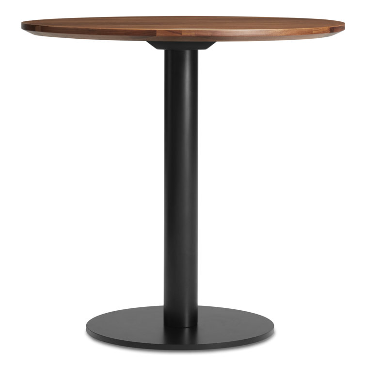 Walnut and Matte Black Round Mid-Century Modern Dining Table