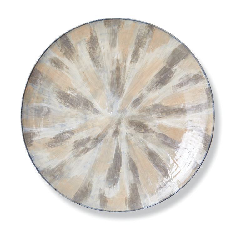 Hand-Painted Round Beige and Gray Metal Decorative Plate