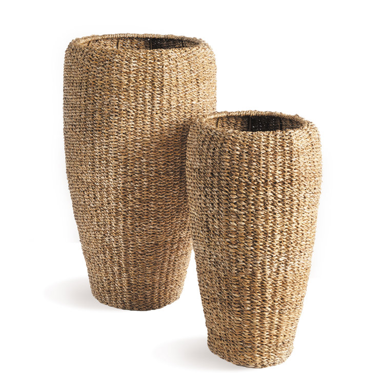 Tall Natural Seagrass Indoor/Porch Planters, Set of 2