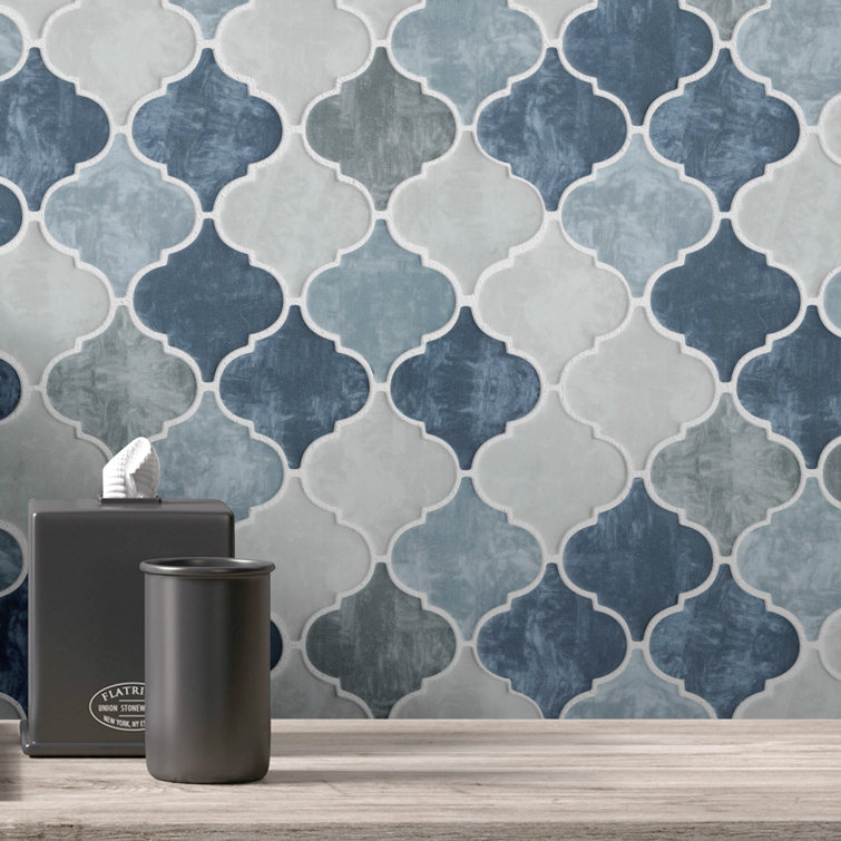 Recycle 4" x 4" Glass Arabesque Fabric look Mosaic Wall Tile