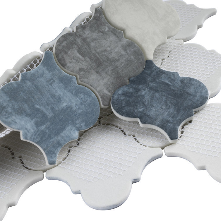Recycle 4" x 4" Glass Arabesque Fabric look Mosaic Wall Tile
