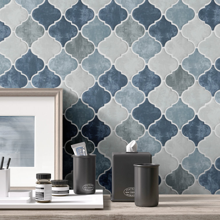 Recycle 4" x 4" Glass Arabesque Fabric look Mosaic Wall Tile