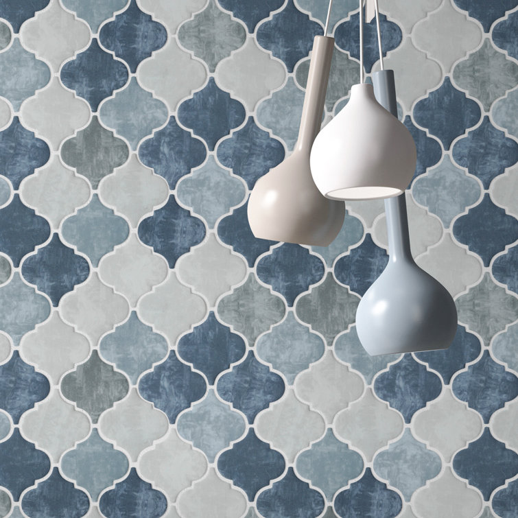 Recycle 4" x 4" Glass Arabesque Fabric look Mosaic Wall Tile