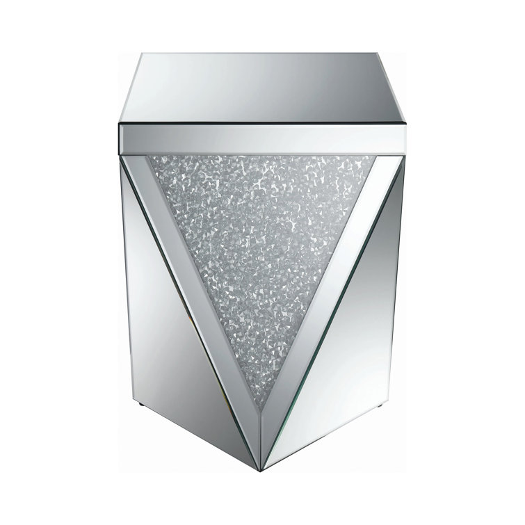 Contemporary Silver Mirrored Square End Table with Triangular Detailing
