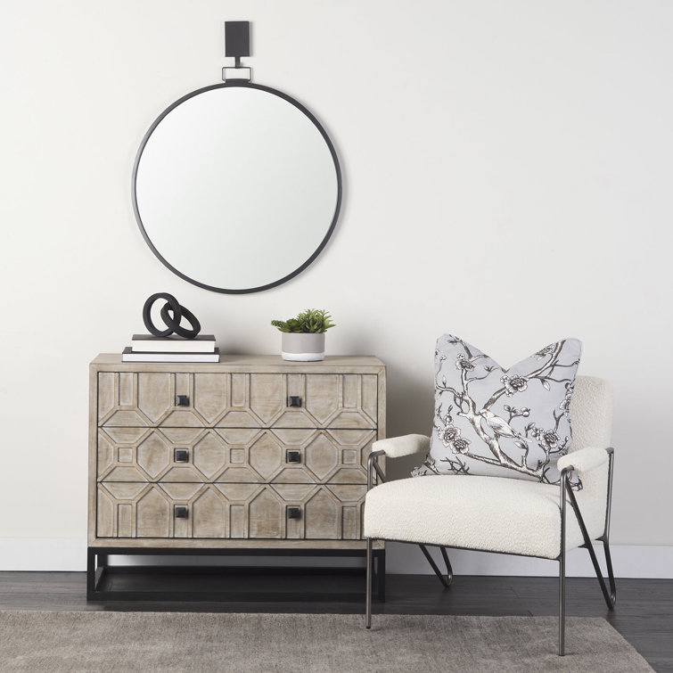 Genevieve Light Brown 3-Drawer Accent Cabinet with Antiqued Metal Base
