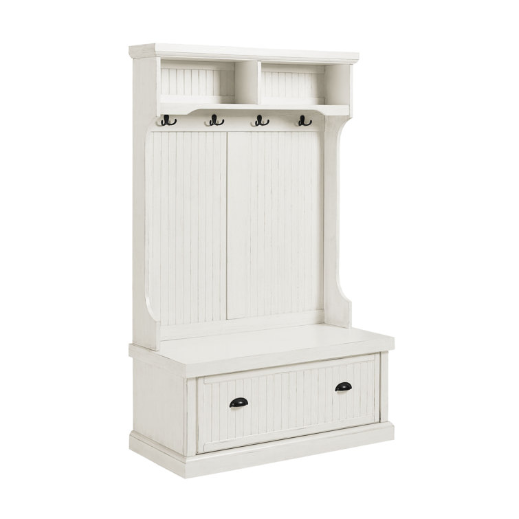 Seaside Solid Hardwood & Veneer Hall Tree in Distressed White