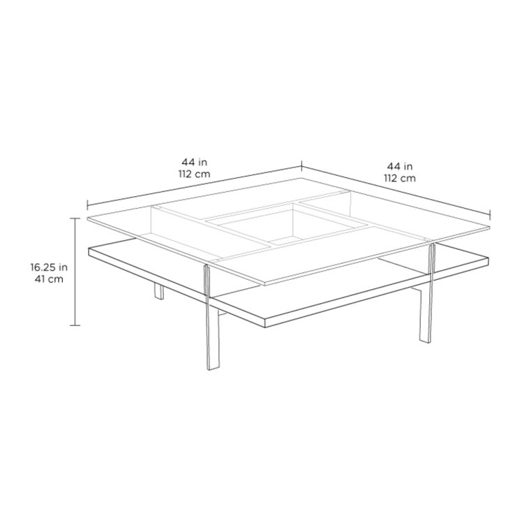 Charcoal Square Glass Top Coffee Table with Metal Base