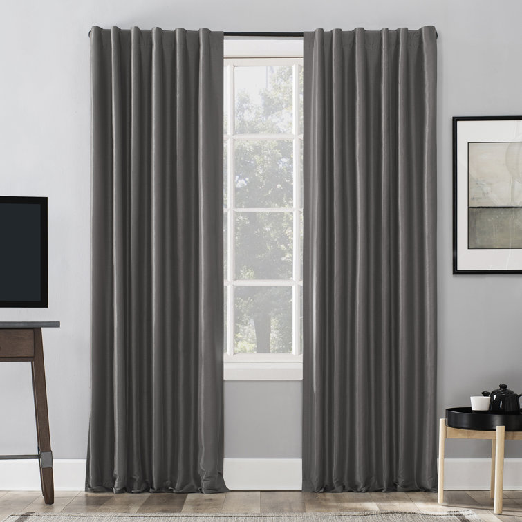 Iron Gray Faux Silk Blackout Back Tab Curtain Panel