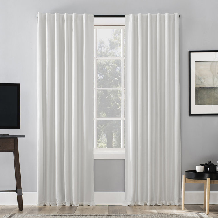 Pearl White Faux Silk Blackout Curtain Panel with Back Tab