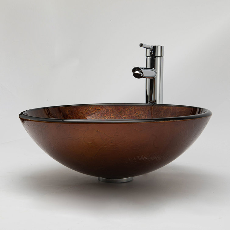 Vinnova Enna 16.5'' Reddish Brown Tempered Glass Circular Vessel Sink