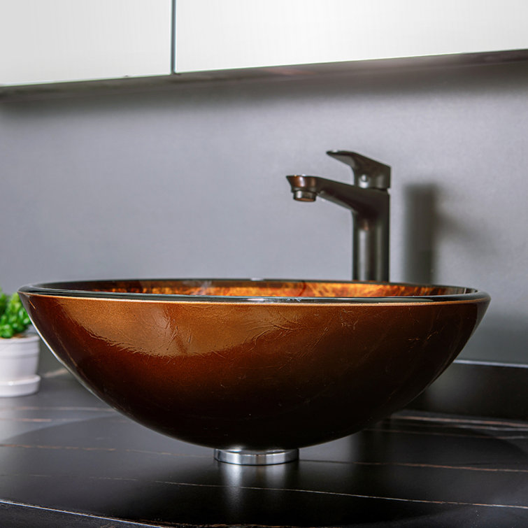 Vinnova Enna 16.5'' Reddish Brown Tempered Glass Circular Vessel Sink