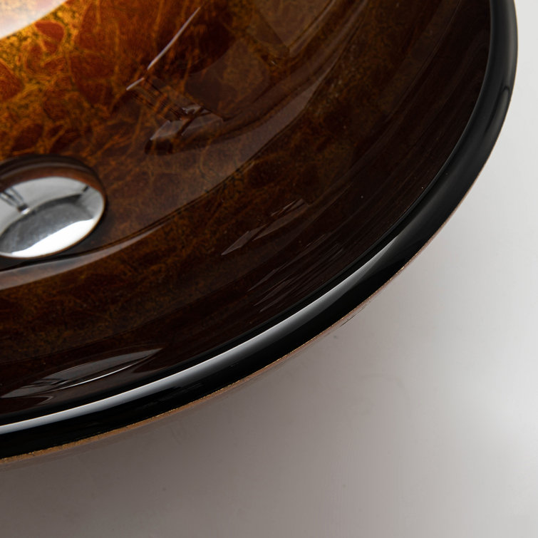 Vinnova Enna 16.5'' Reddish Brown Tempered Glass Circular Vessel Sink