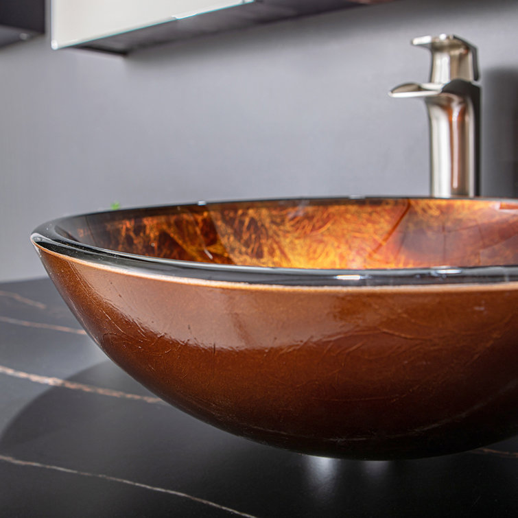 Vinnova Enna 16.5'' Reddish Brown Tempered Glass Circular Vessel Sink