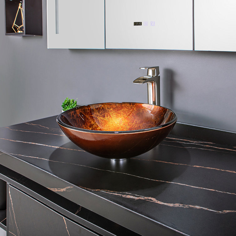 Vinnova Enna 16.5'' Reddish Brown Tempered Glass Circular Vessel Sink