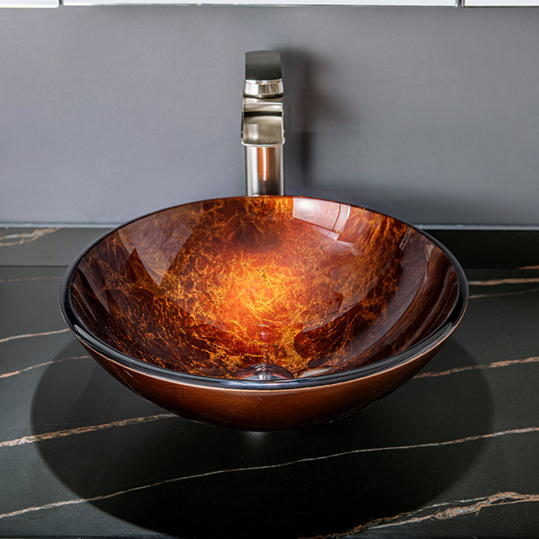 Vinnova Enna 16.5'' Reddish Brown Tempered Glass Circular Vessel Sink
