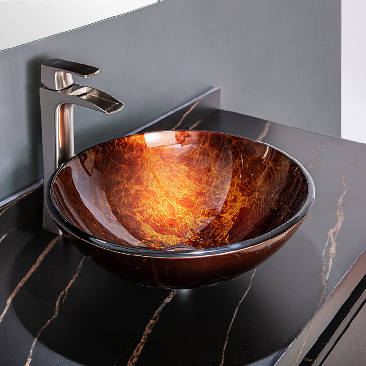 Vinnova Enna 16.5'' Reddish Brown Tempered Glass Circular Vessel Sink