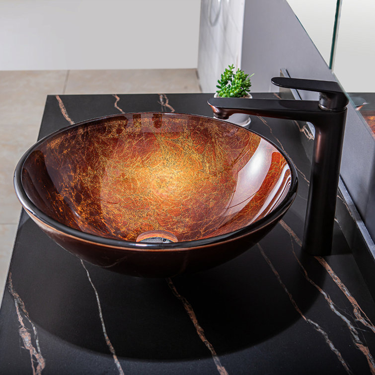 Vinnova Enna 16.5'' Reddish Brown Tempered Glass Circular Vessel Sink
