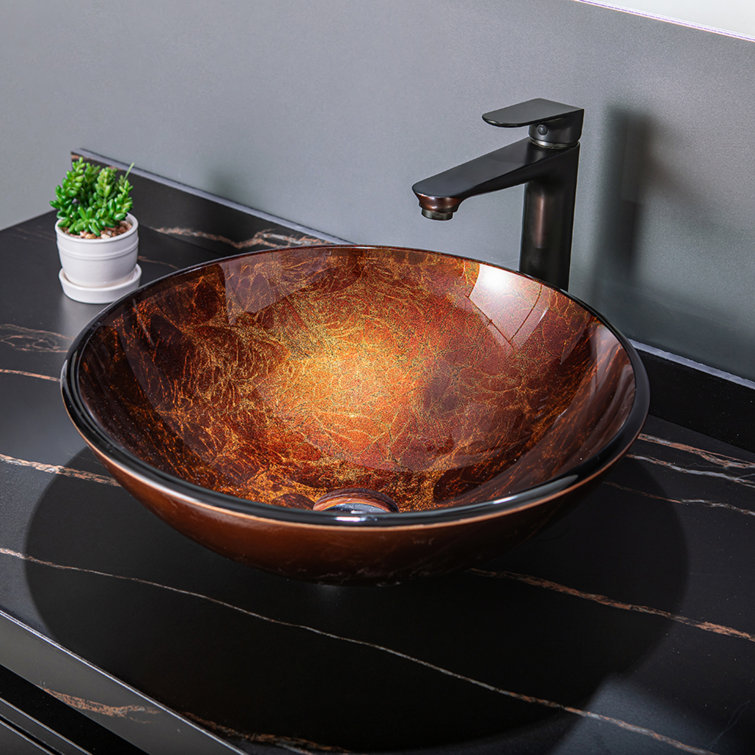 Vinnova Enna 16.5'' Reddish Brown Tempered Glass Circular Vessel Sink