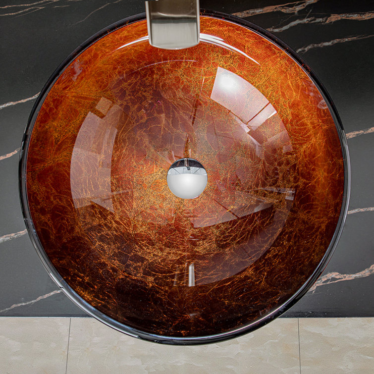 Vinnova Enna 16.5'' Reddish Brown Tempered Glass Circular Vessel Sink