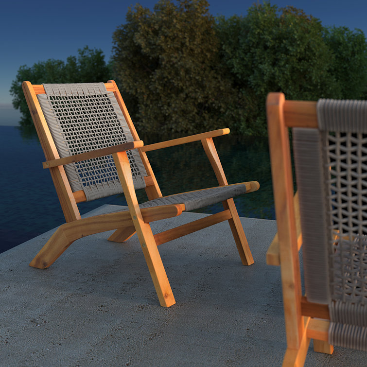Vega Midcentury Natural Acacia Wood Outdoor Chair with Gray Cording