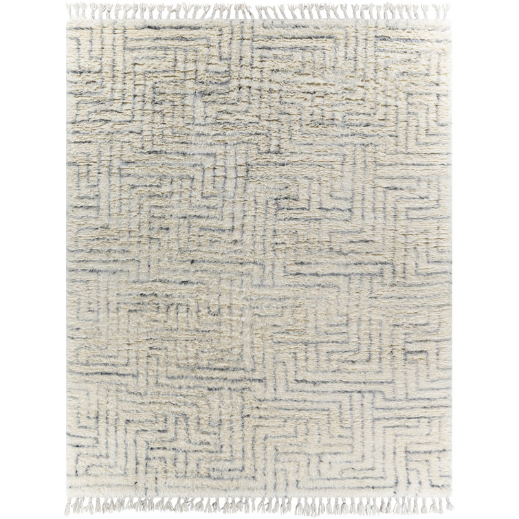 Risa Black Geometric Hand-Knotted Wool Rectangular Area Rug