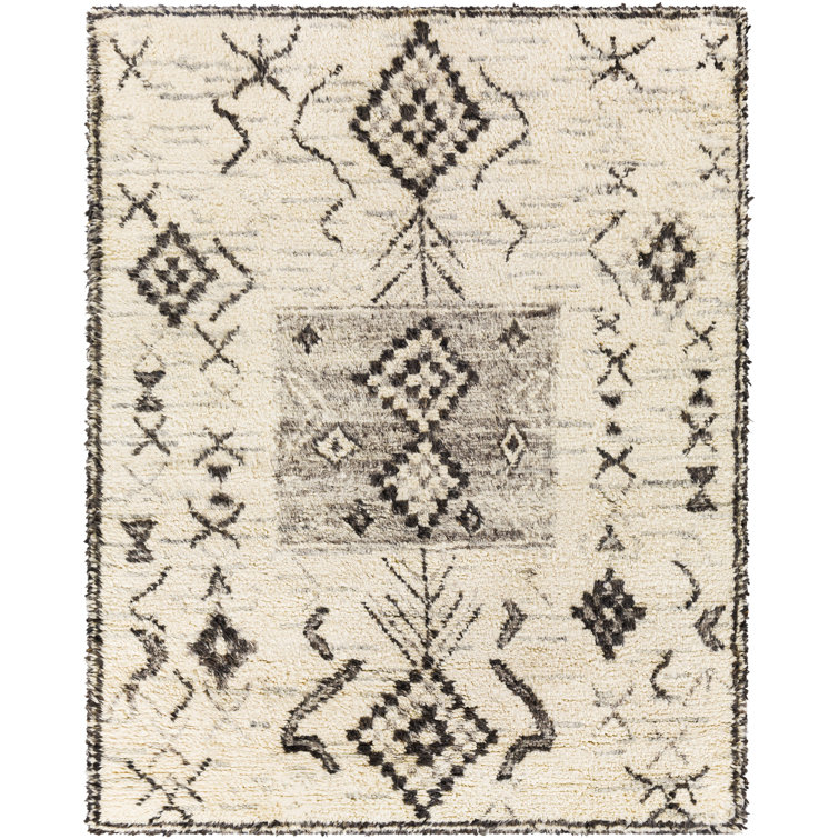 Handmade Gray and Cream Wool Geometric Rug