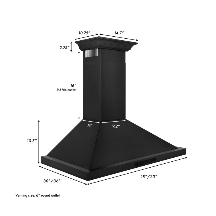 30" Black Stainless Steel Convertible Wall Mount Range Hood