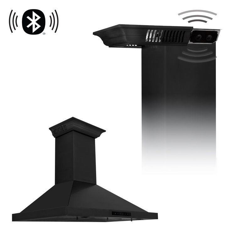 36" Black Stainless Steel Wall Mounted Range Hood with Charcoal Filter