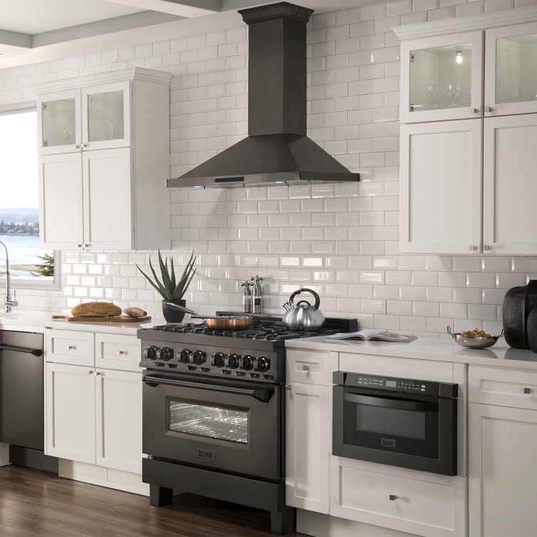 36" Black Stainless Steel Wall Mounted Range Hood with Charcoal Filter