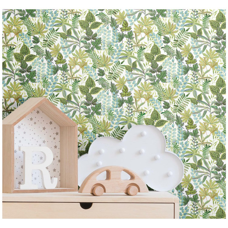 Green and White Botanical Peel and Stick Vinyl Wallpaper Roll
