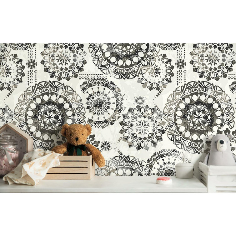 Black and White Bohemian Medallion Peel and Stick Wallpaper