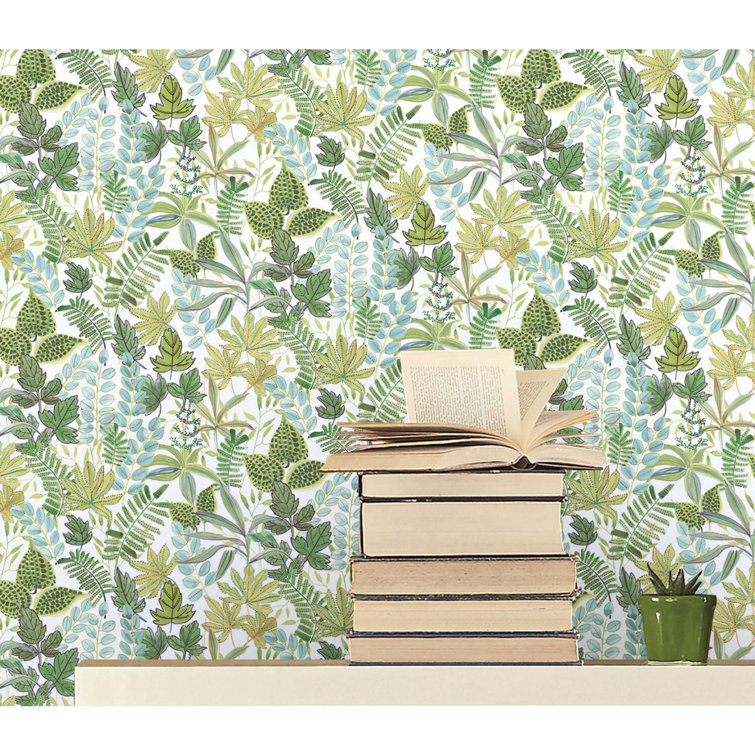Green and White Botanical Peel and Stick Vinyl Wallpaper Roll
