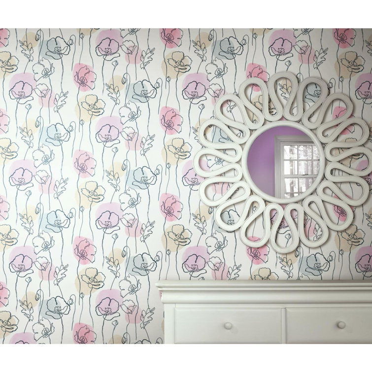 Pink and White Vinyl Floral Peel and Stick Wallpaper Roll