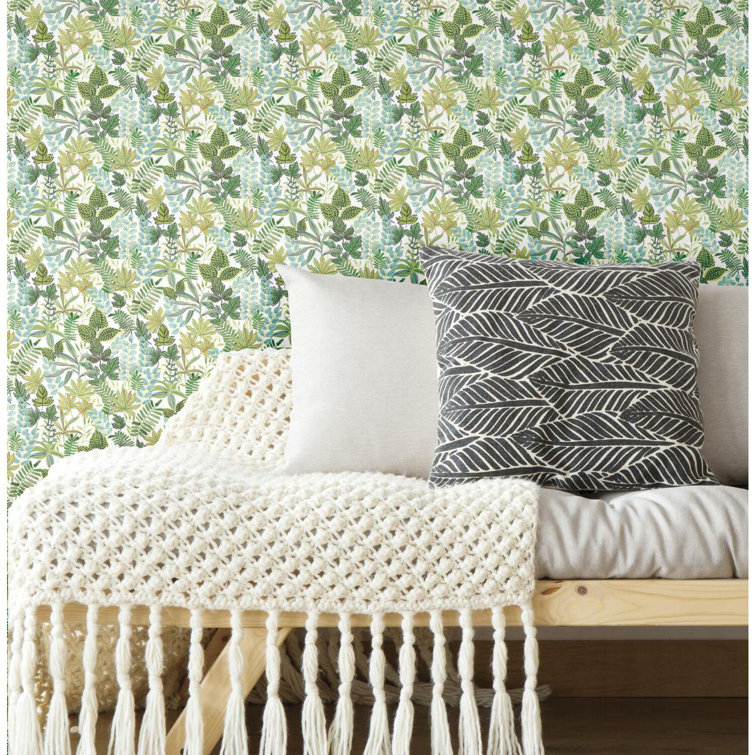 Green and White Botanical Peel and Stick Vinyl Wallpaper Roll