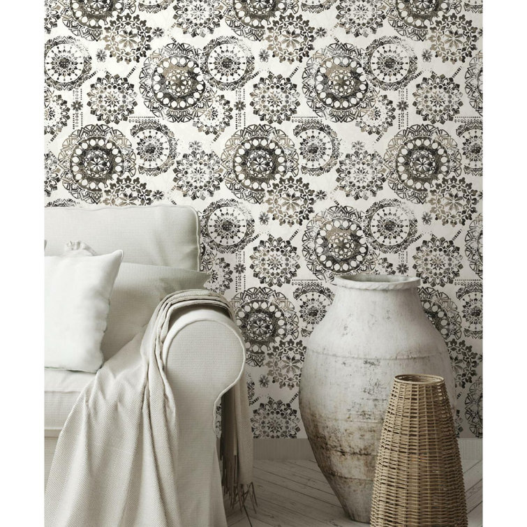 Black and White Bohemian Medallion Peel and Stick Wallpaper