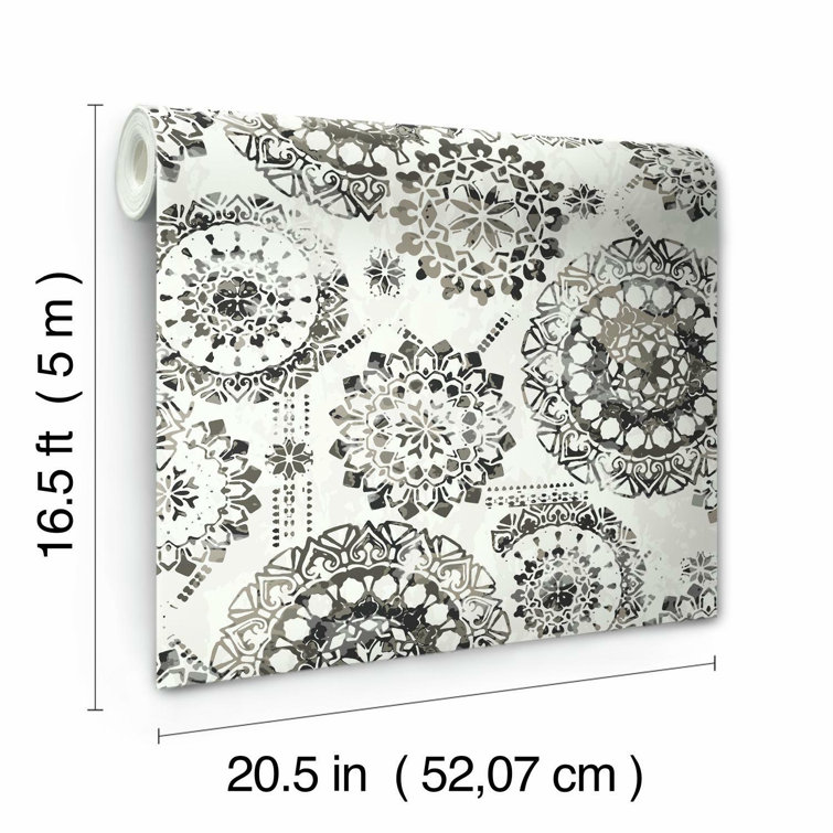 Black and White Bohemian Medallion Peel and Stick Wallpaper