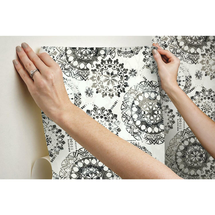 Black and White Bohemian Medallion Peel and Stick Wallpaper