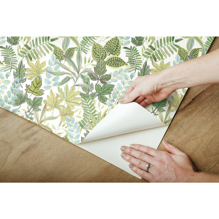 Green and White Botanical Peel and Stick Vinyl Wallpaper Roll