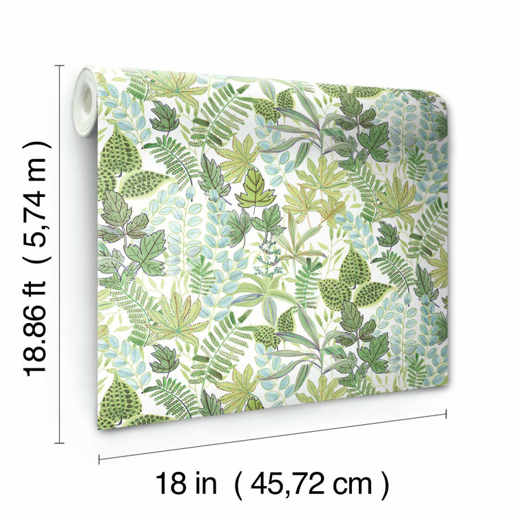 Green and White Botanical Peel and Stick Vinyl Wallpaper Roll