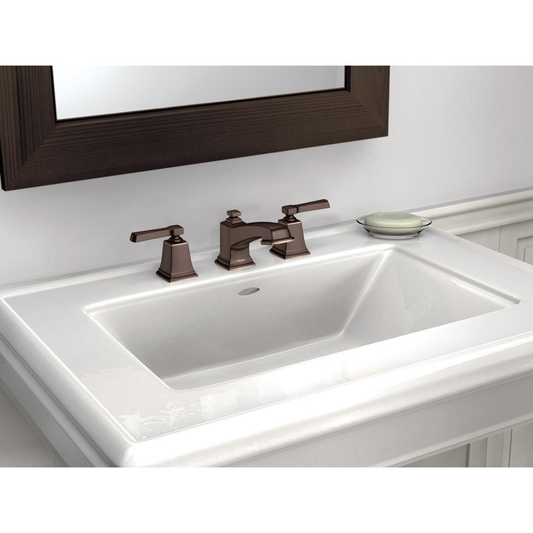 Distressed Bronze 16" Widespread Bathroom Faucet with Metal Handles
