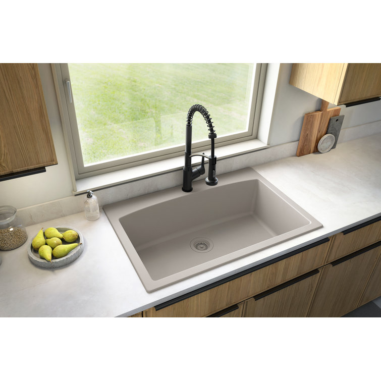 Concrete Quartz Composite Single Bowl Kitchen Sink, 33'' x 22''