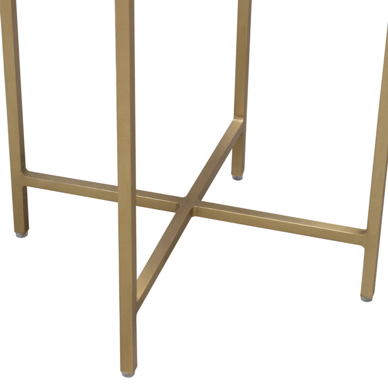 Rose Quartz and Brass Round Accent Table