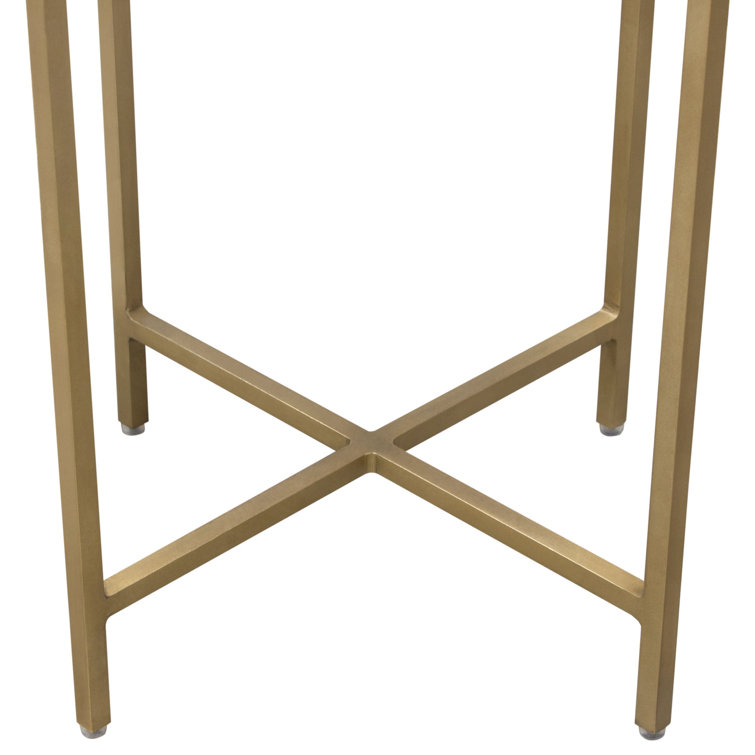 Rose Quartz and Brass Round Accent Table