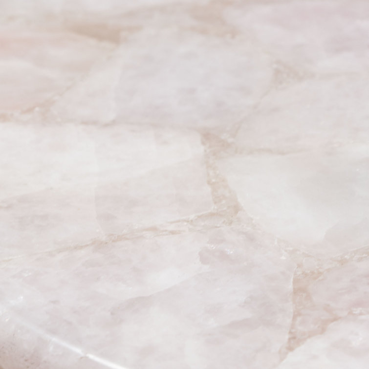 Rose Quartz and Brass Round Accent Table
