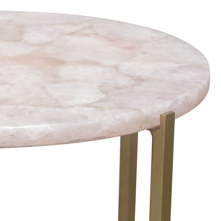 Rose Quartz and Brass Round Accent Table