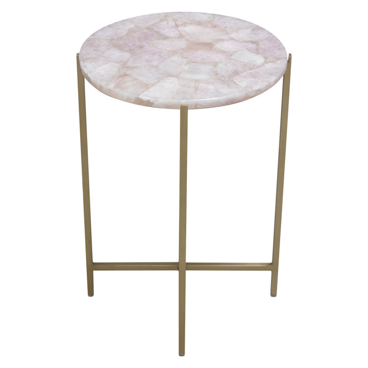 Rose Quartz and Brass Round Accent Table