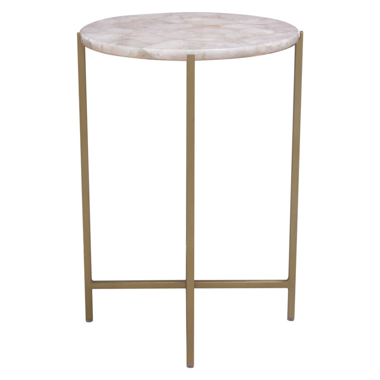 Rose Quartz and Brass Round Accent Table